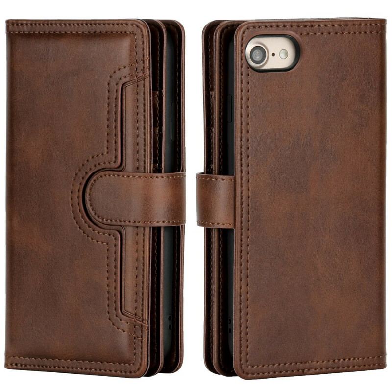 Capa Flip Para iPhone SE 3 / SE 2 / 8 / 7 Efeito De Couro Multicartão Com Cordão