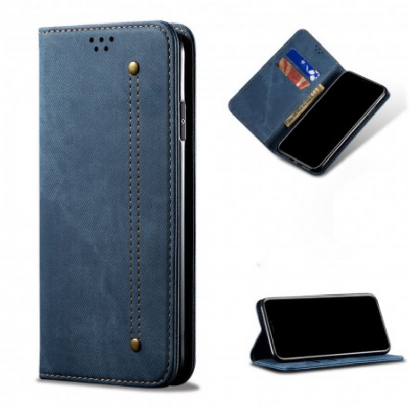 Capa De Celular Para Xiaomi Redmi Note 9 5G Flip Tecido Jeans