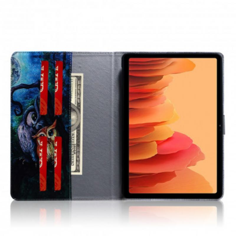 Capa De Couro Para Samsung Galaxy Tab A7 (2020) Corujas Pintando