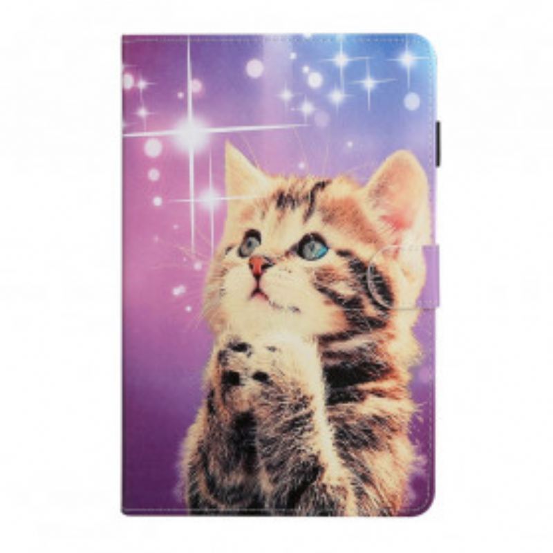 Capa De Couro Para Samsung Galaxy Tab A7 (2020) Gatinho Atencioso