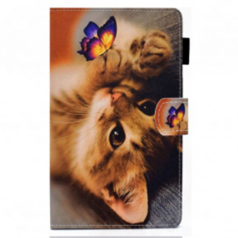 Capa De Couro Para Samsung Galaxy Tab A7 (2020) Minha Gatinha E Borboleta