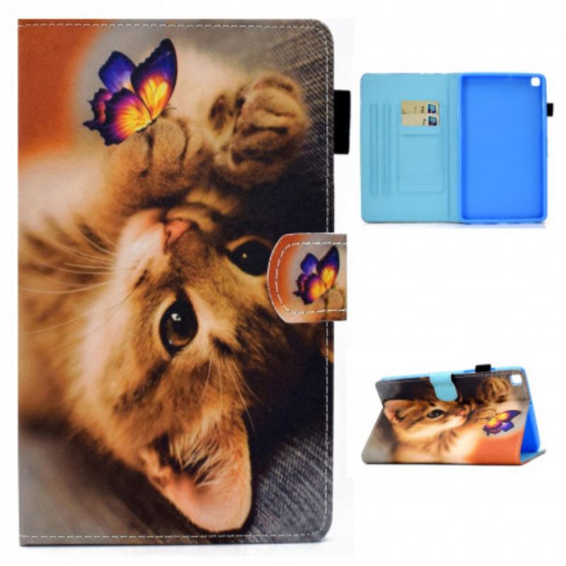 Capa De Couro Para Samsung Galaxy Tab A7 (2020) Minha Gatinha E Borboleta