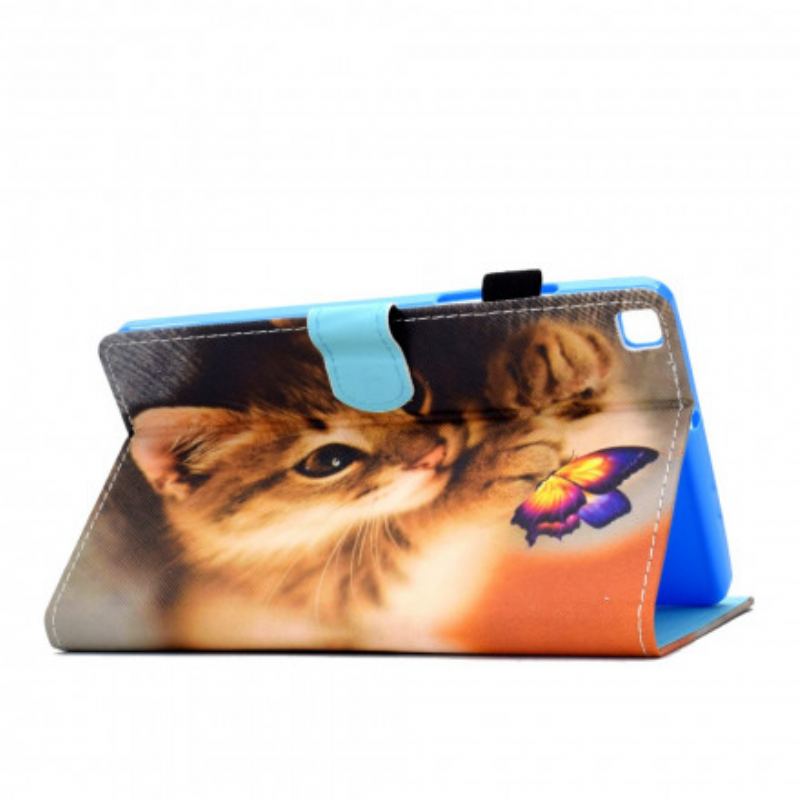 Capa De Couro Para Samsung Galaxy Tab A7 (2020) Minha Gatinha E Borboleta