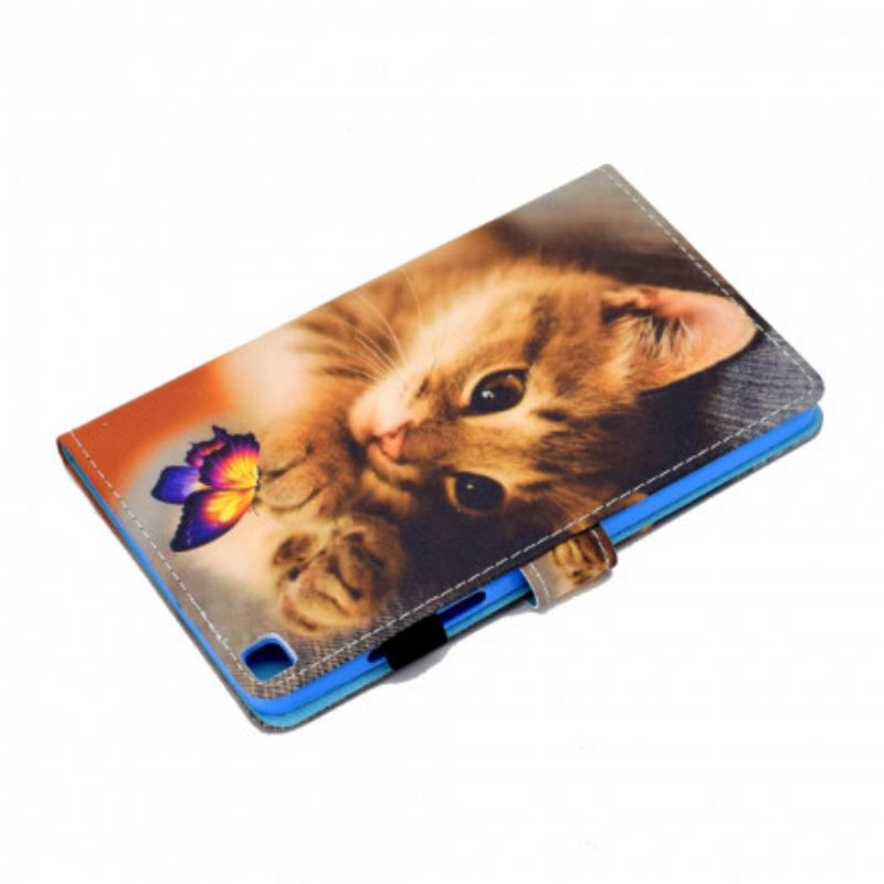 Capa De Couro Para Samsung Galaxy Tab A7 (2020) Minha Gatinha E Borboleta