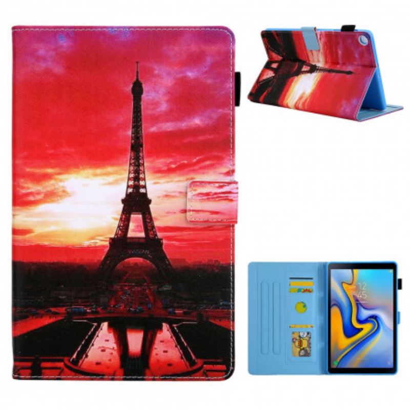 Capa De Couro Para Samsung Galaxy Tab A7 (2020) Pôr Do Sol Torre Eiffel