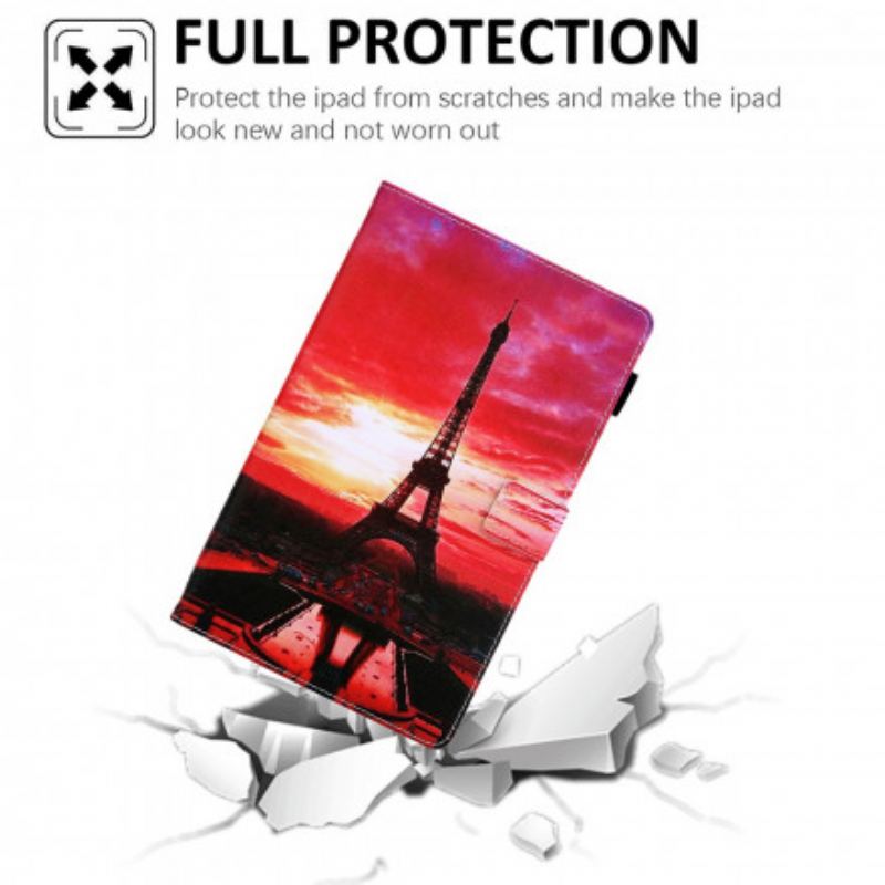 Capa De Couro Para Samsung Galaxy Tab A7 (2020) Pôr Do Sol Torre Eiffel