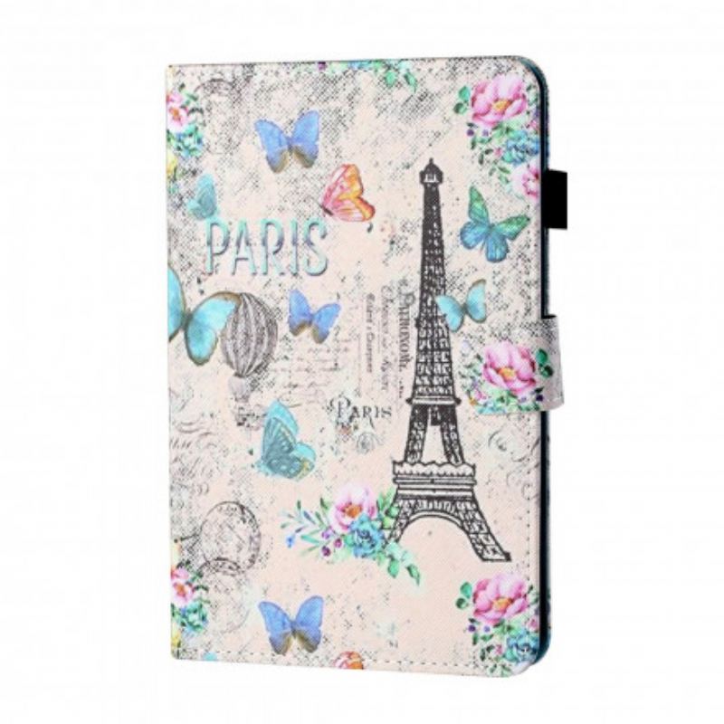 Capa Em Pele Para Samsung Galaxy Tab A7 (2020) Borboletas Da Torre Eiffel