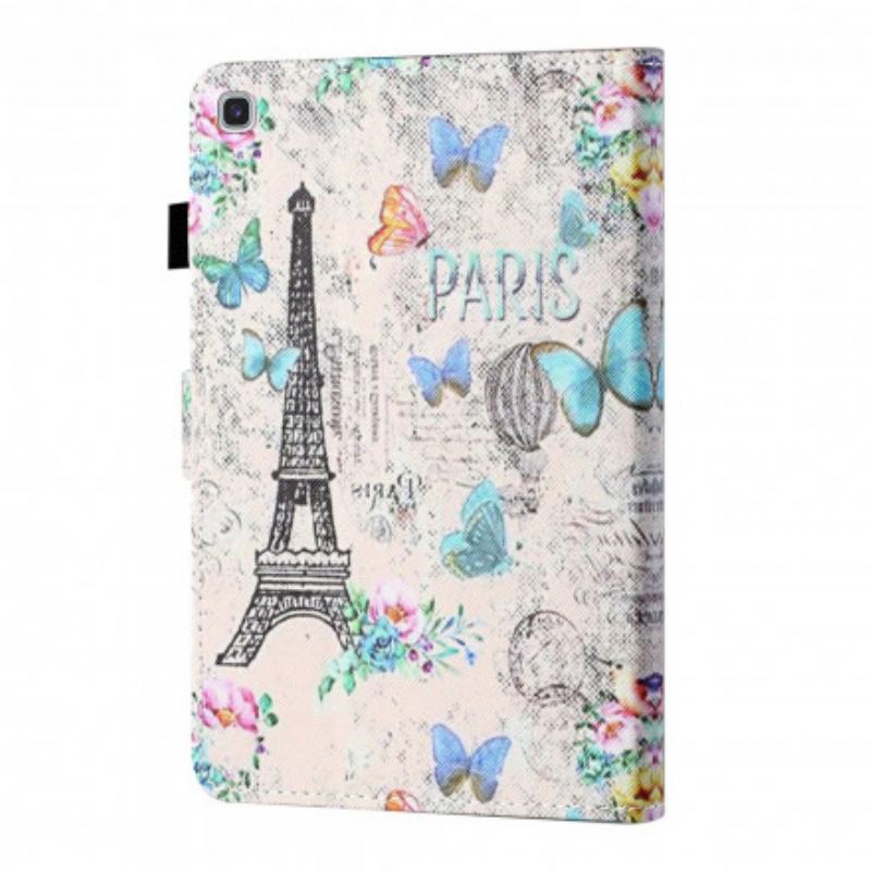 Capa Em Pele Para Samsung Galaxy Tab A7 (2020) Borboletas Da Torre Eiffel