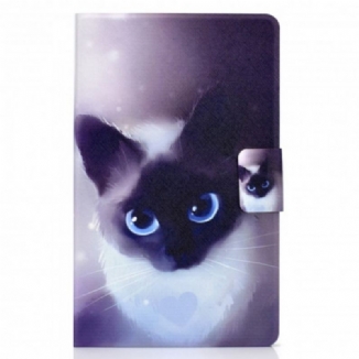 Capa Em Pele Para Samsung Galaxy Tab A7 (2020) Gato De Olhos Azuis