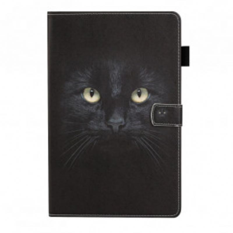 Capa Em Pele Para Samsung Galaxy Tab A7 (2020) Olhos De Gato Preto