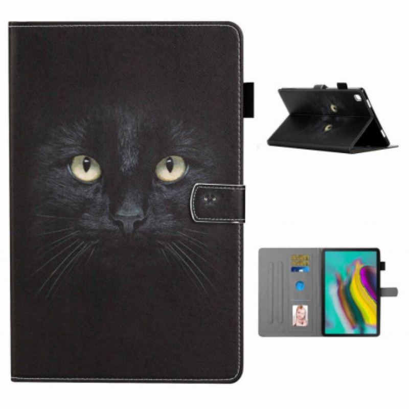 Capa Em Pele Para Samsung Galaxy Tab A7 (2020) Olhos De Gato Preto