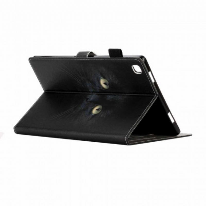 Capa Em Pele Para Samsung Galaxy Tab A7 (2020) Olhos De Gato Preto