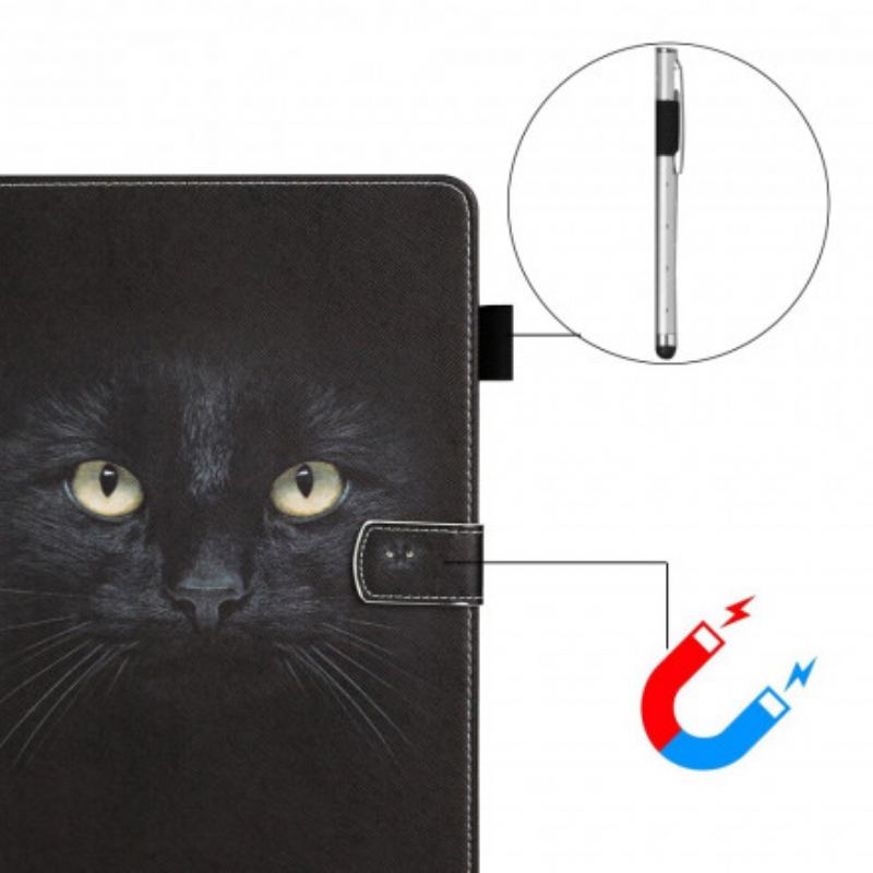 Capa Em Pele Para Samsung Galaxy Tab A7 (2020) Olhos De Gato Preto