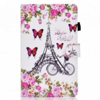 Capa Flip Para Samsung Galaxy Tab A7 (2020) Bicicleta Torre Eiffel