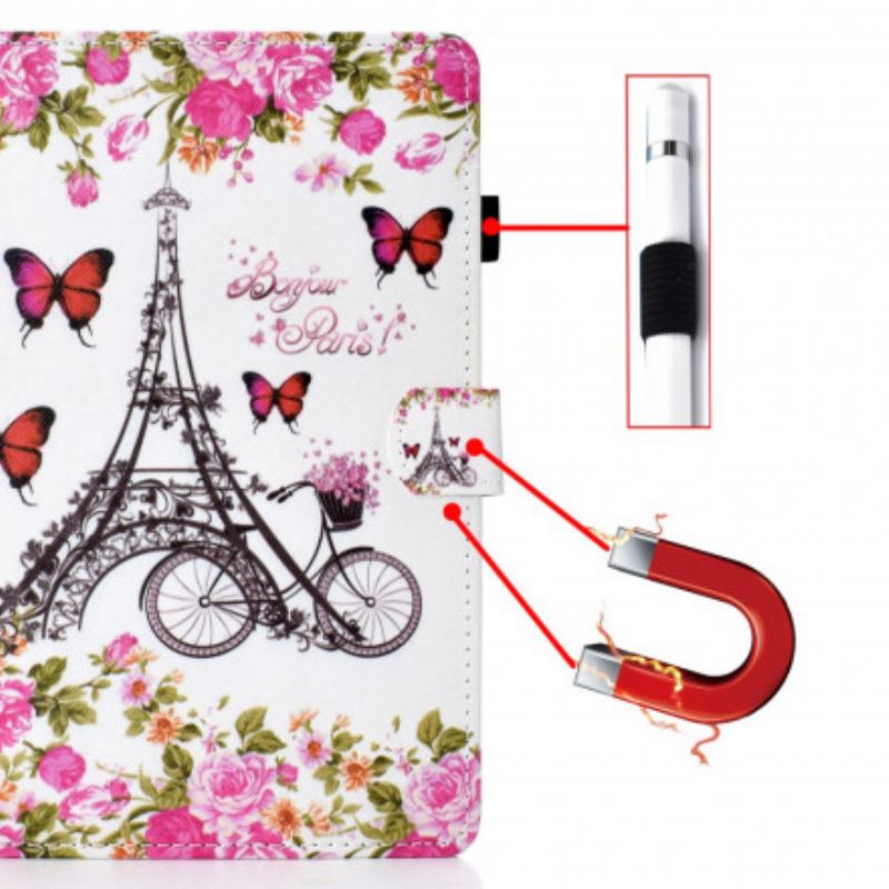 Capa Flip Para Samsung Galaxy Tab A7 (2020) Bicicleta Torre Eiffel