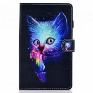 Capa Flip Para Samsung Galaxy Tab A7 (2020) Gato Psicótico