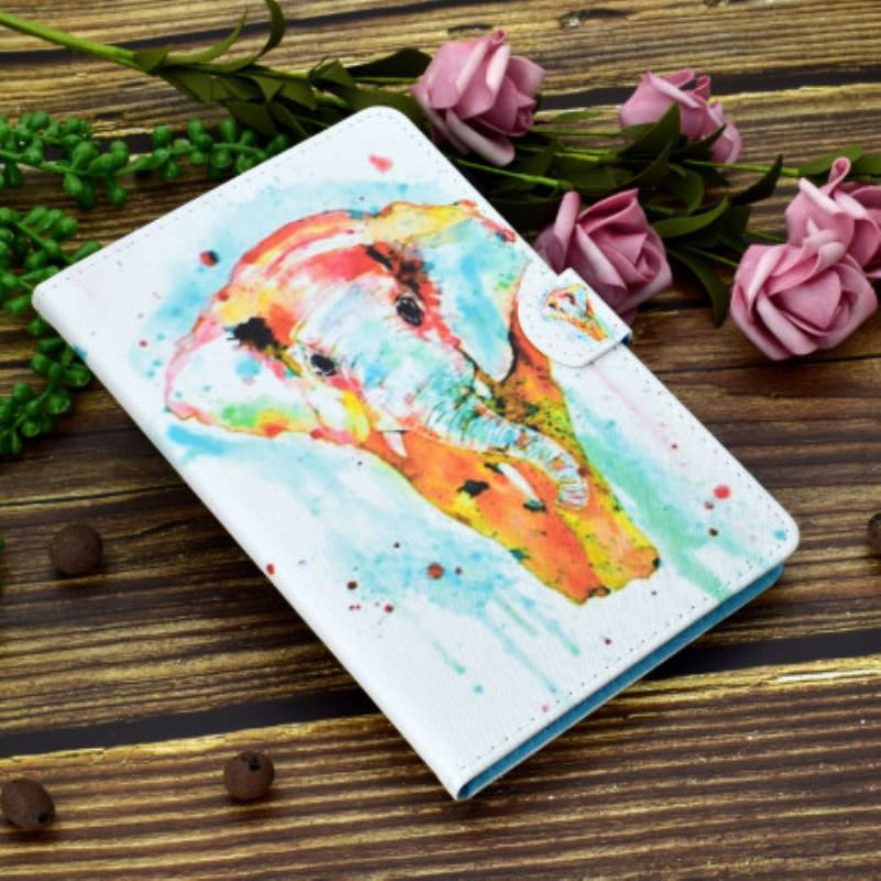 Capa Folio Para Samsung Galaxy Tab A7 (2020) Elefante Aquarela