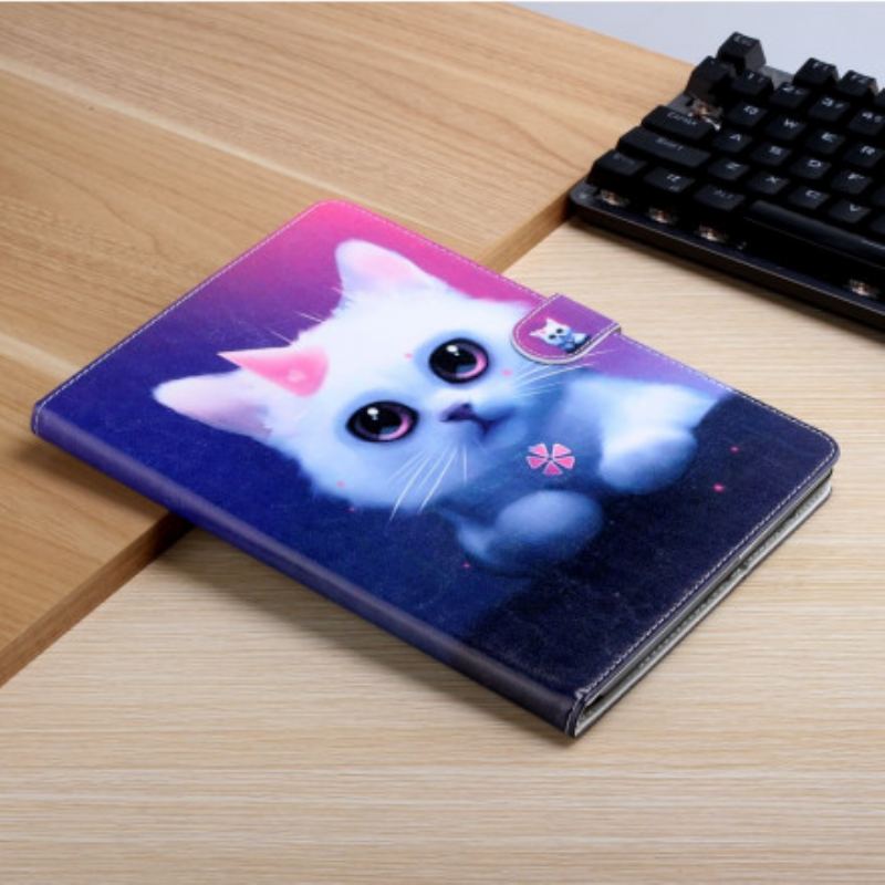 Capa Folio Para Samsung Galaxy Tab A7 (2020) Gatinho Branco