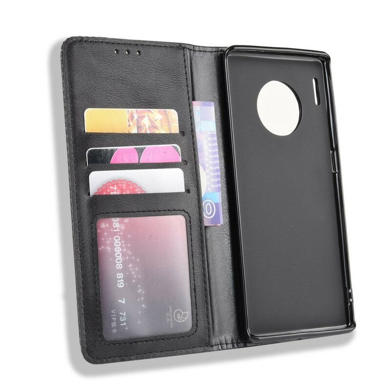 Capa De Celular Para Huawei Mate 30 Pro Flip Efeito Couro Vintage Estilizado