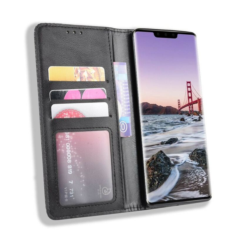 Capa De Celular Para Huawei Mate 30 Pro Flip Efeito Couro Vintage Estilizado