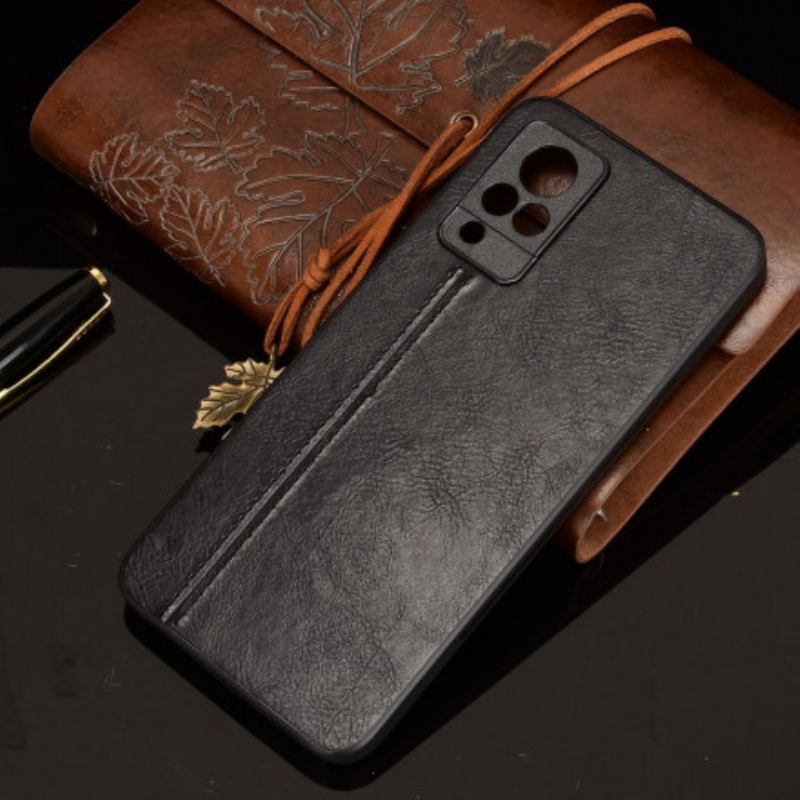 Capa De Celular Para Vivo V21 5G Efeito Couro Couture