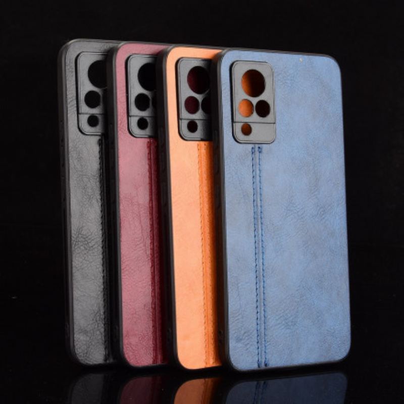 Capa De Celular Para Vivo V21 5G Efeito Couro Couture