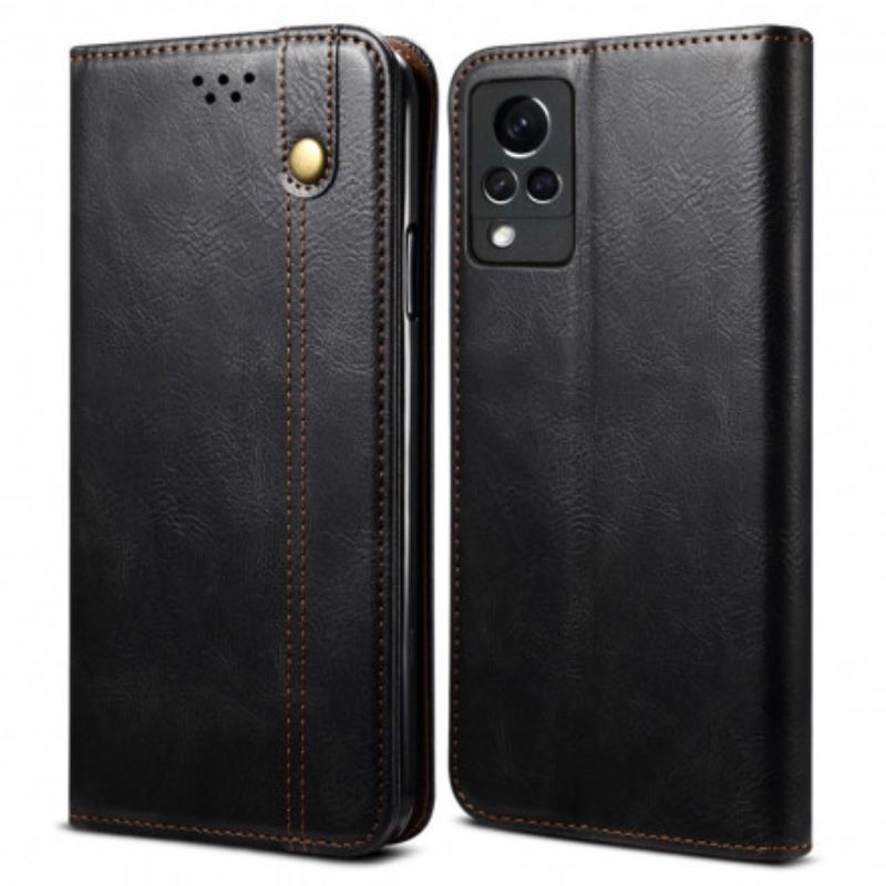 Capa De Celular Para Vivo V21 5G Flip Couro Sintético Encerado