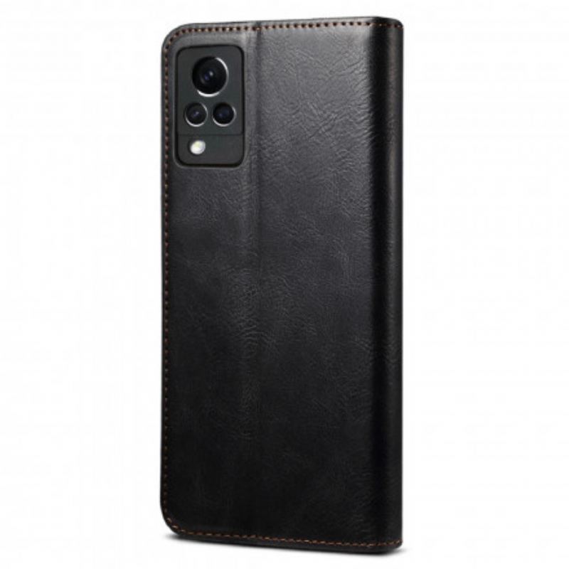 Capa De Celular Para Vivo V21 5G Flip Couro Sintético Encerado