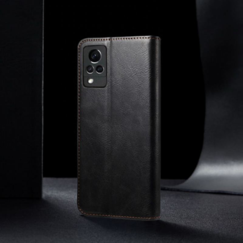 Capa De Celular Para Vivo V21 5G Flip Couro Sintético Encerado