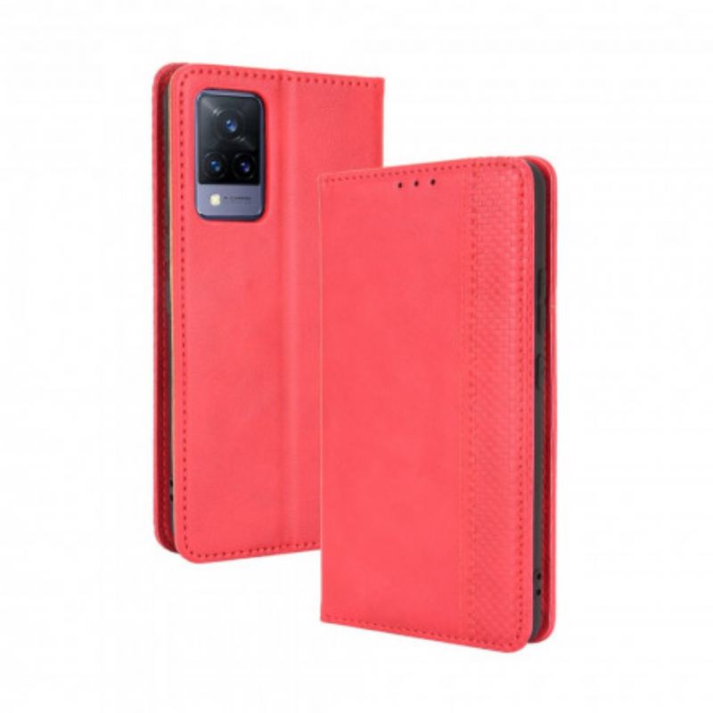 Capa De Celular Para Vivo V21 5G Flip Efeito Couro Vintage Estilizado