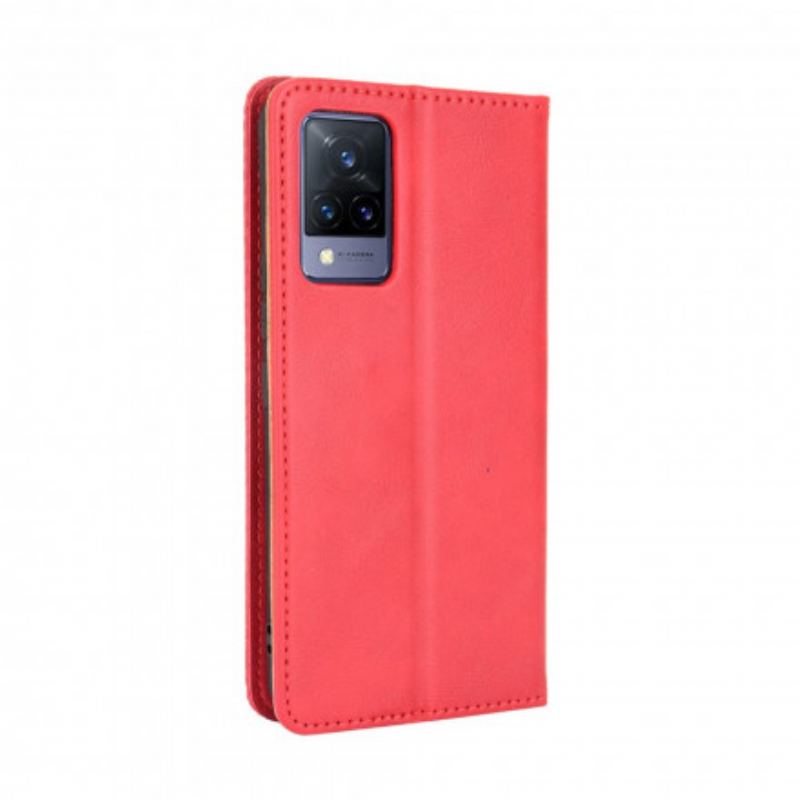 Capa De Celular Para Vivo V21 5G Flip Efeito Couro Vintage Estilizado