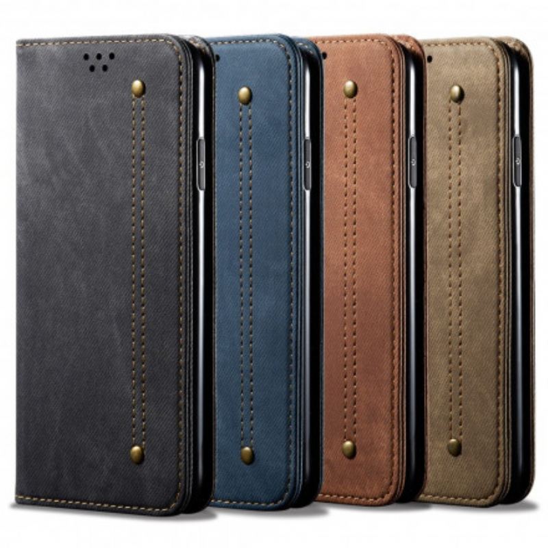 Capa De Celular Para Vivo V21 5G Flip Textura De Jeans De Couro Sintético