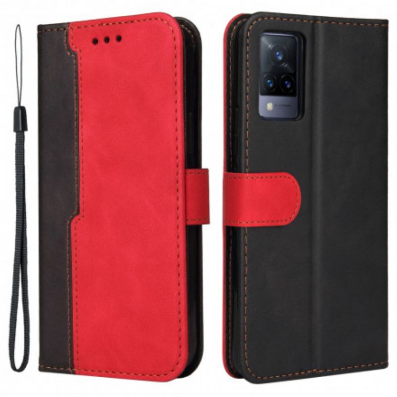 Capa Flip Para Vivo V21 5G Couro Sintético Colorido De Dois Tons