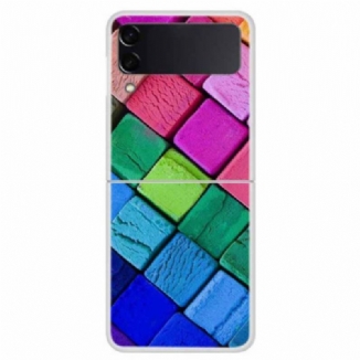 Capa De Celular Para Samsung Galaxy Z Flip 4 De Couro Cubos Coloridos