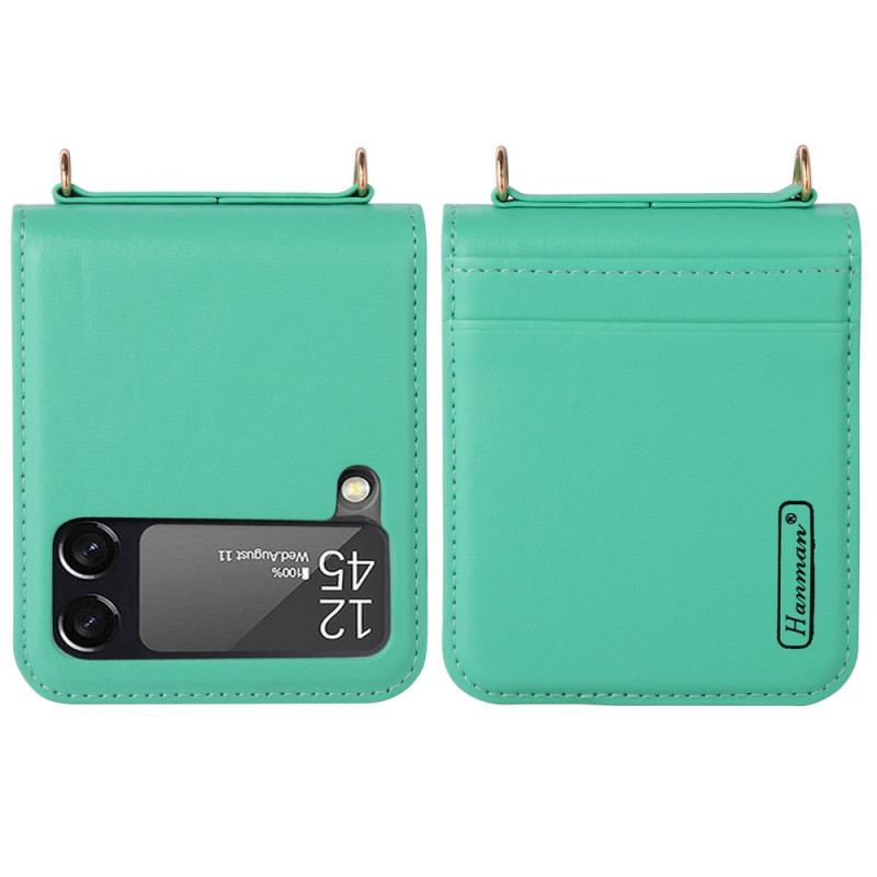 Capa De Celular Para Samsung Galaxy Z Flip 4 De Couro Estilo De Couro Com Alça