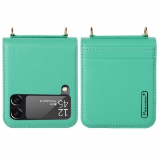 Capa De Celular Para Samsung Galaxy Z Flip 4 De Couro Estilo De Couro Com Alça