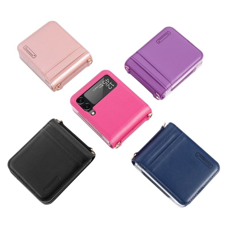 Capa De Celular Para Samsung Galaxy Z Flip 4 De Couro Estilo De Couro Com Alça