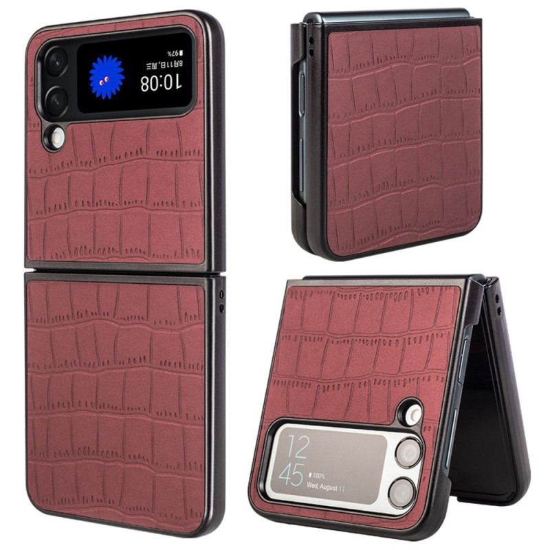 Capa De Celular Para Samsung Galaxy Z Flip 4 De Couro Estilo De Pele De Crocodilo