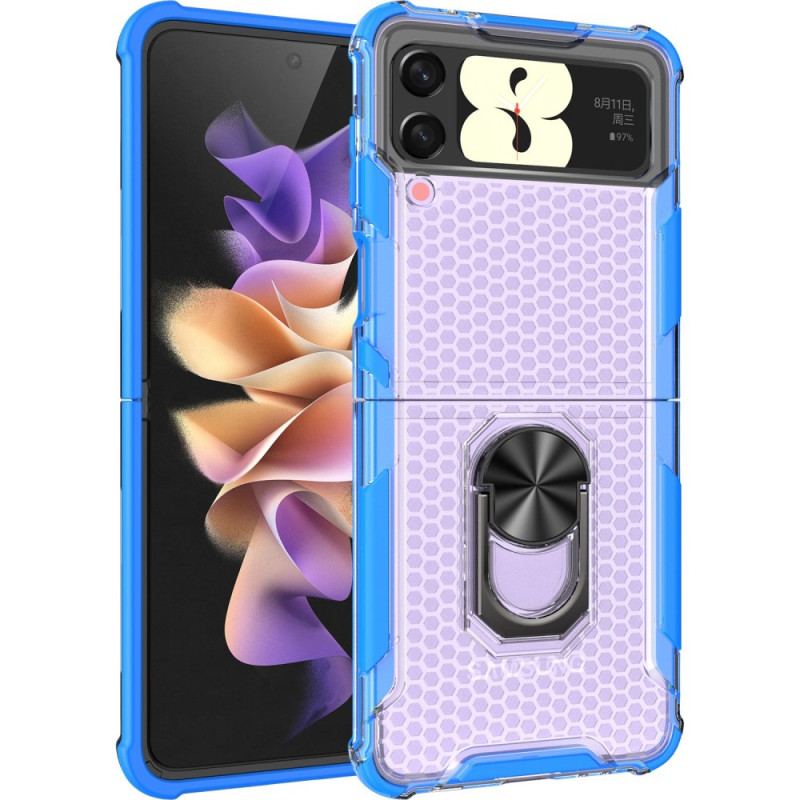 Capa De Celular Para Samsung Galaxy Z Flip 4 De Couro Honeycomb Com Suporte De Anel