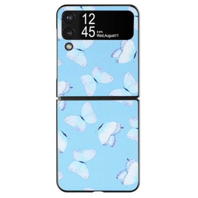 Capa Para Samsung Galaxy Z Flip 4 De Couro Borboletas De Couro Sintético