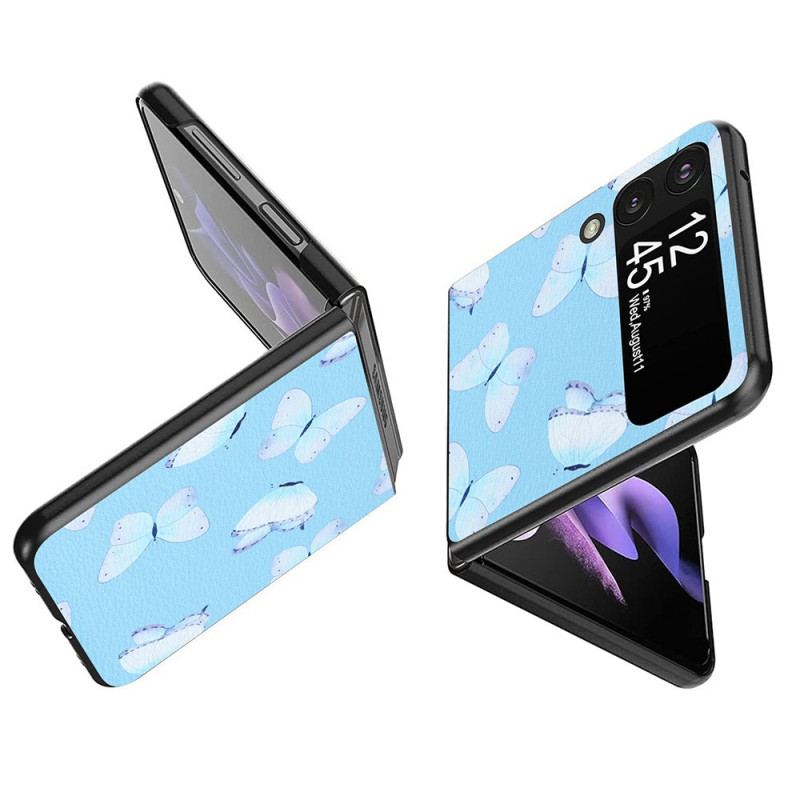 Capa Para Samsung Galaxy Z Flip 4 De Couro Borboletas De Couro Sintético