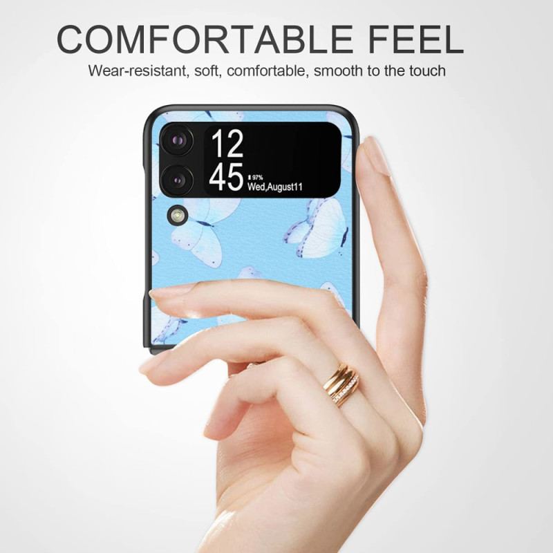 Capa Para Samsung Galaxy Z Flip 4 De Couro Borboletas De Couro Sintético