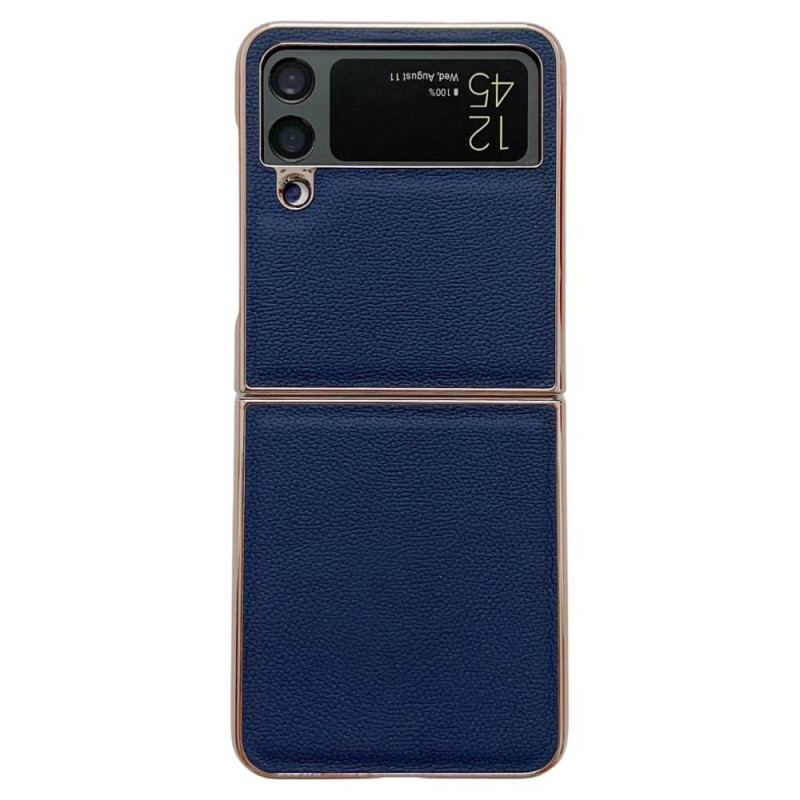 Capa Para Samsung Galaxy Z Flip 4 De Couro Bordas Douradas De Couro Genuíno