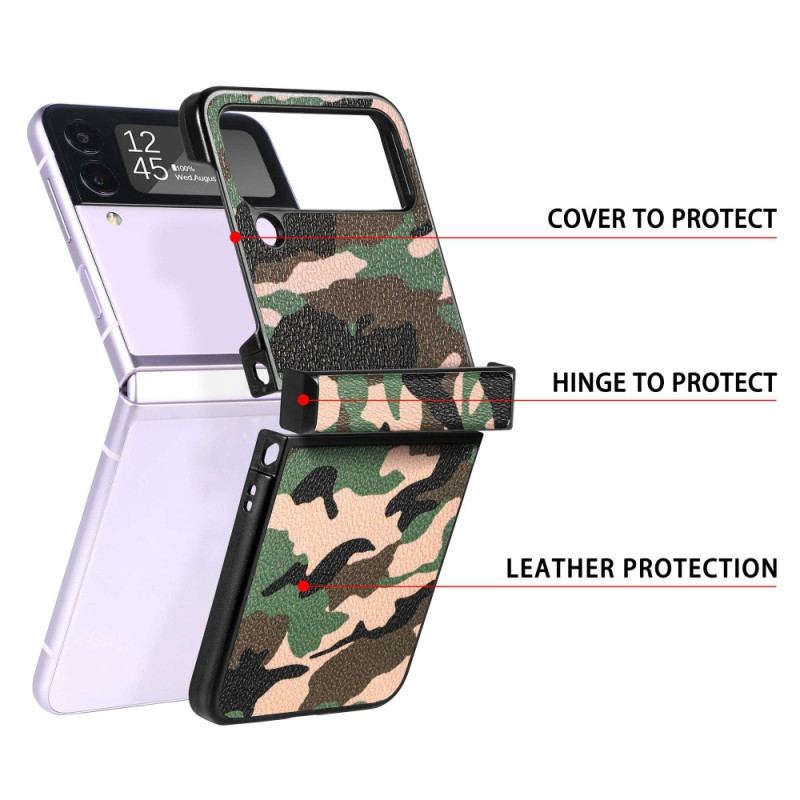 Capa Para Samsung Galaxy Z Flip 4 De Couro Camuflagem Militar