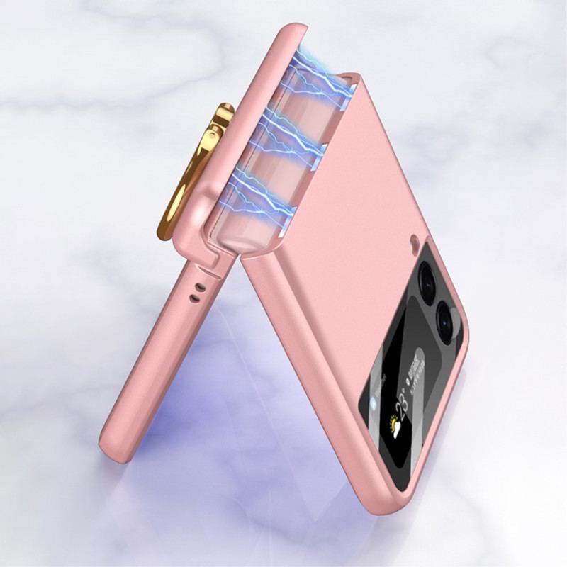 Capa Para Samsung Galaxy Z Flip 4 De Couro Cor Sólida Com Anel Gkk