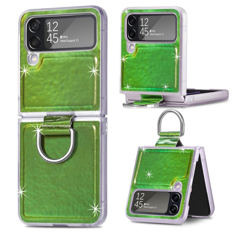 Capa Para Samsung Galaxy Z Flip 4 De Couro Cores Elétricas E Anel