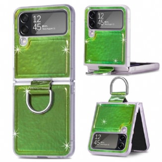 Capa Para Samsung Galaxy Z Flip 4 De Couro Cores Elétricas E Anel