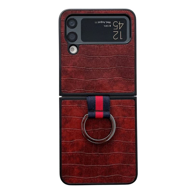 Capa Para Samsung Galaxy Z Flip 4 De Couro Croco E Design De Anel