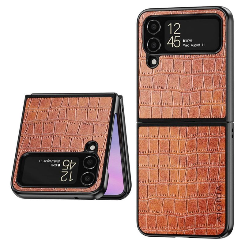 Capa Para Samsung Galaxy Z Flip 4 De Couro Crocodilo Aioria