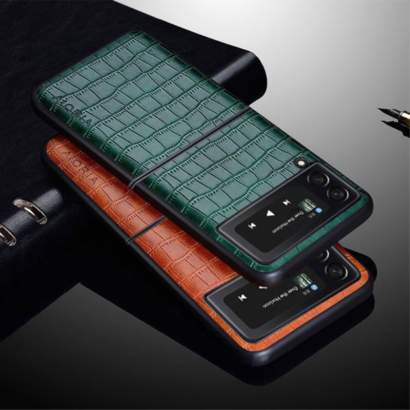 Capa Para Samsung Galaxy Z Flip 4 De Couro Crocodilo Aioria